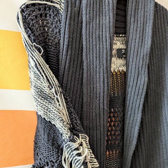Allsaints Siouxsie Cardigan Black Tan Distressed Knit Grunge Long Duster Fray 4 - Picture 13 of 16
